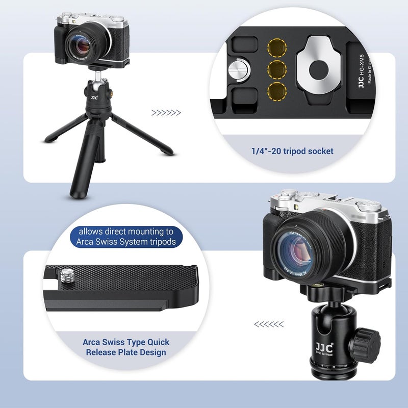 JJC X-M5 XM5 Handgrip, L-Shape Bracket Handle for Fujifilm Fuji X-M5 XM5 Camera, with Built-in Arca Quick Release Plate & Battery Compartment Opening, XM-5 Hand Grip Holder Anti-Slip Microfiber Pad Design - Image 2